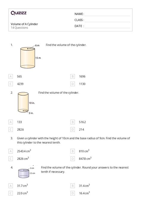 50 Volume Of A Cylinder Worksheets For 7th Class On Quizizz Free