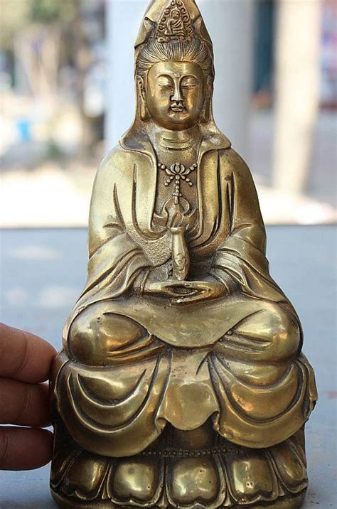 8 China Budismo Cobre Bronze Vaso Estátua GuanYin Kwan yin Deusa Buda