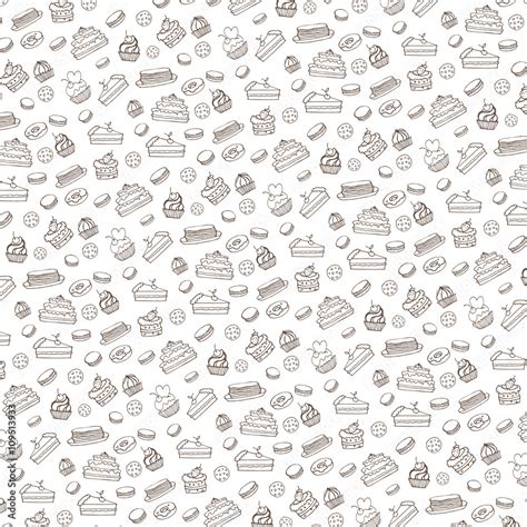 Doodle Bakerycakes Patternvintage Linear Background Stock Vector