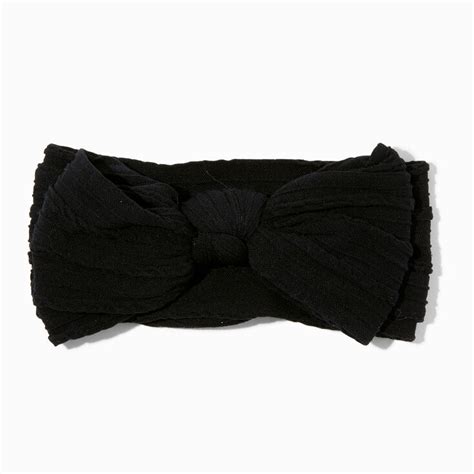 Claires Club Nylon Ribbed Bow Headwrap Black Claires Us