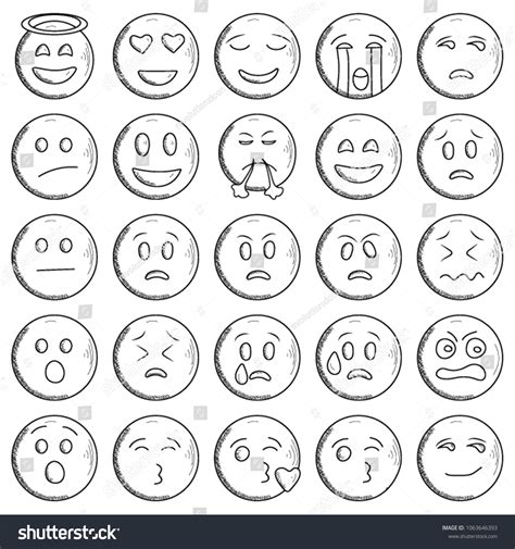 Set Outline Emoticons Emoji Isolated On Stock Vector Royalty Free