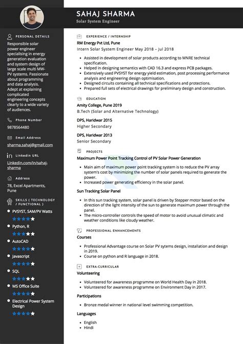 Sample Resume Of Solar System Engineer With Template Writing Guide