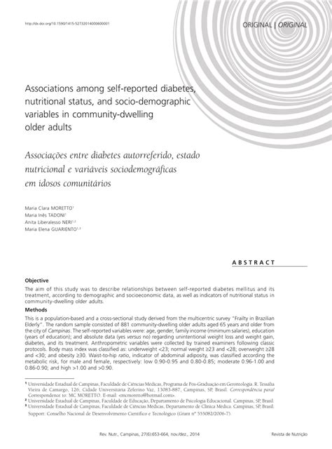 Pdf Associations Among Self Reported Diabetes Nutritional Status