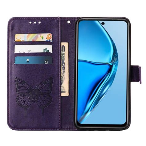 For Infinix Hot 20 4G X6826 Embossed Butterfly Flip Leather Phone Case Dark Purple Alexnld