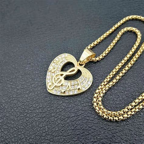 Rhinestones Heart Music Note Necklace - Artistic Pod