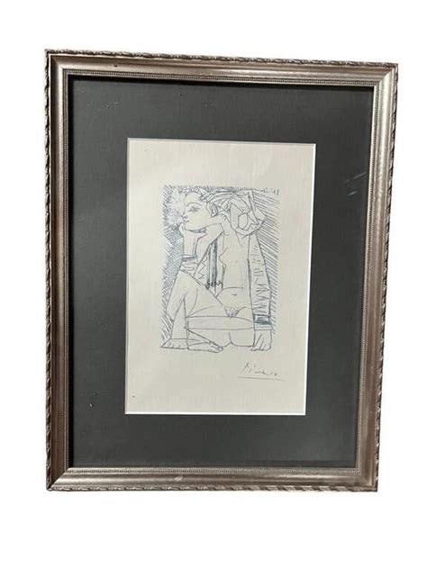 Pablo Picasso Picasso Engraving Woman Pencile Signed Height 14 In