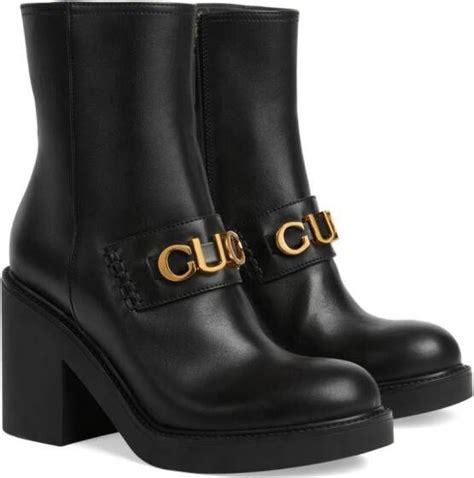 Gucci Logo Plaque Leather Boots Zwart Schoenen Nl