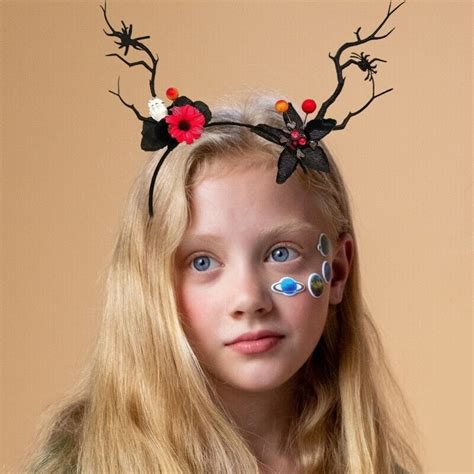 Delicate Antlers Skull Headwear Flower Headband For Halloween Photo