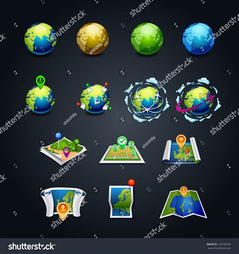 Vector Illustration Set Planet Earth Icon Stock Vector Royalty Free