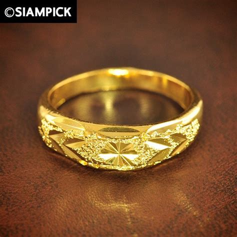 Thai Style Gold Carved Plain Ring 24k Gold Plated By Siampick