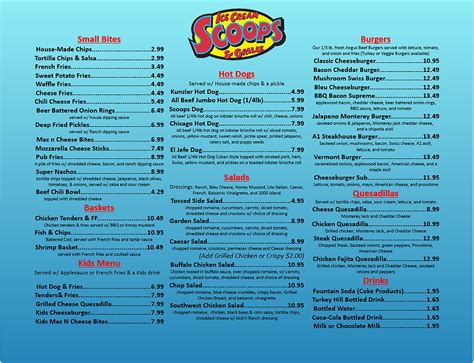 MENU Restaurant Scoops Ice Cream And Grille Mountville