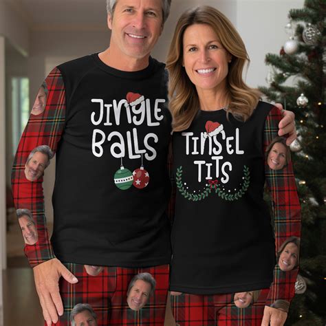 Tinsel Tits Jingle Balls Christmas Couples Personalized Photo Pajama