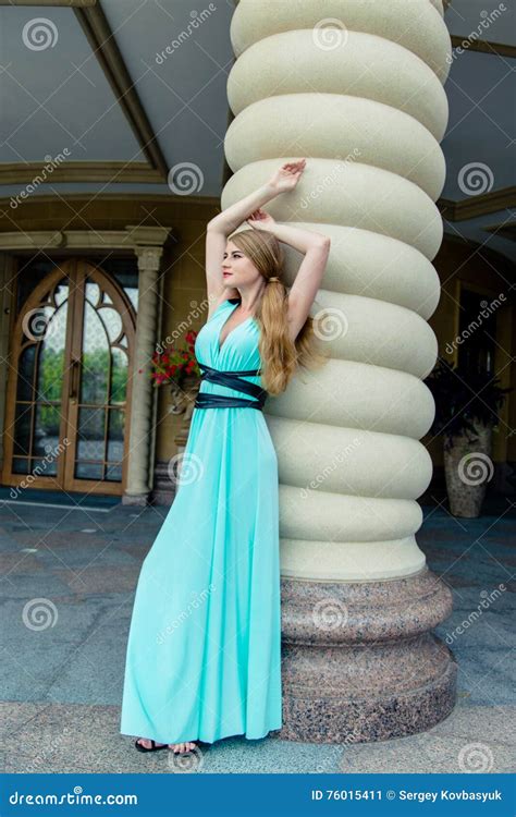 Woman Wearing Blue Dress Stock Image Image Of Beautiful 76015411