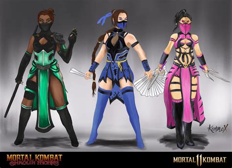 The Outworld Assassins Jade Kitana And Mileena From Mk Shaolin Monks Re Designed In Mk11 By