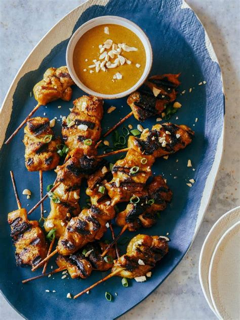 Chicken Satay With Peanut Sauce Spoon Fork Bacon