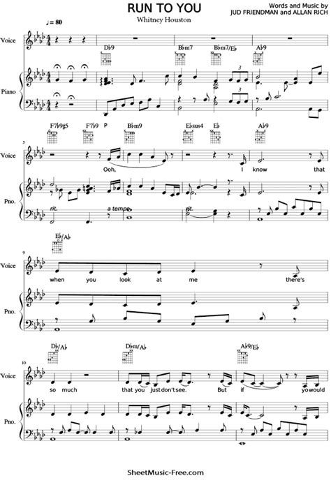 Run To You Sheet Music Whitney Houston - ♪ SHEETMUSIC-FREE.COM