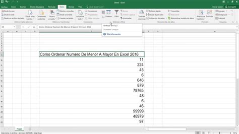 Como Ordenar N Meros De Menor A Mayor En Excel Youtube