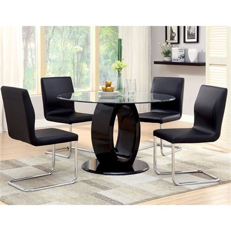 Furniture Of America Hugo Glass Top Round Dining Table In Black Cymax