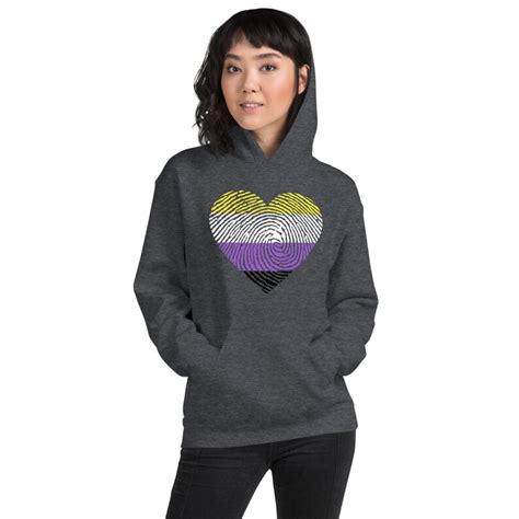 Non Binary Pride Hoodie Nonbinary Flag Heart Sweatshirt Etsy