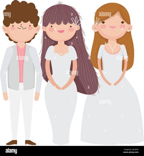 Wedding Groom And Brides Elegant Dress And Suit Cartoon Vector