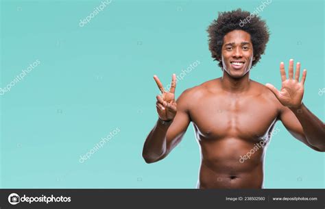 Afro American Shirtless Man Showing Nude Body Isolated Background Showing Stock Photo