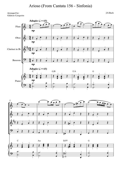 Arioso From Cantata 156 Sinfonia Arr Gildson Cerqueira Sheet