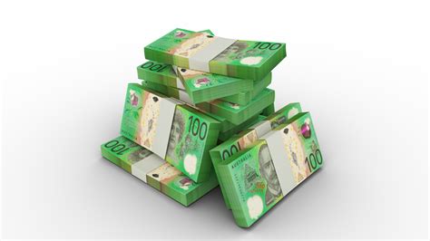 D Rendering Of Stacks Of Australian Dollar Notes Bundles Of