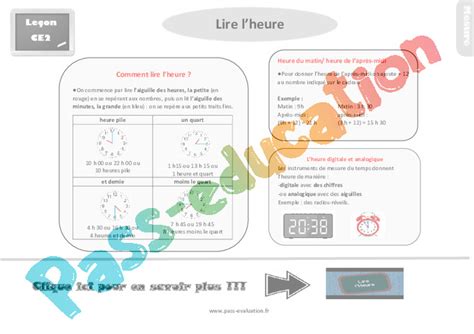 Evaluation Pour Le Ce Sur Lire L Heure Bilan Pdf Imprimer