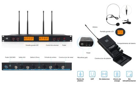 XTUGA A400 UHF Microfono Lavalier Inalámbrico de 4 Canales 4 Micrófono