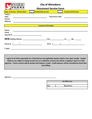 Fillable Online City Of Winnsboro Disconnect Service Form Fax Email