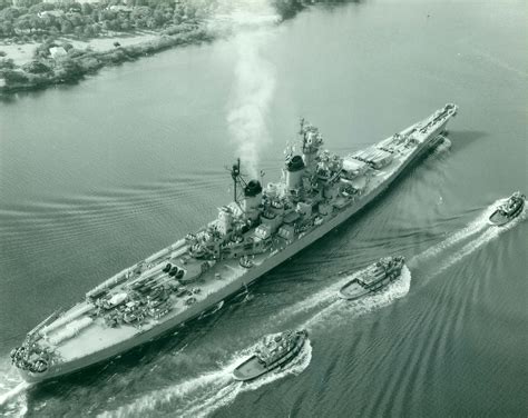 NH 44539 USS Iowa BB 61 Underway In Pearl Harbor With An Escort Of