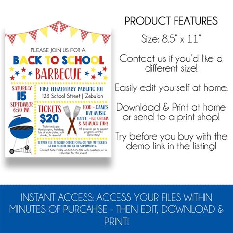 Editable Back To School Bbq Flyer Barbecue Fundraiser Flyer Etsy