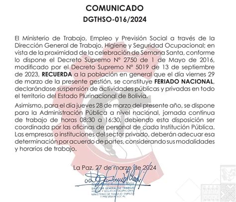 Trabajo Confirma Horario Continuo El Jueves Y Feriado Nacional El