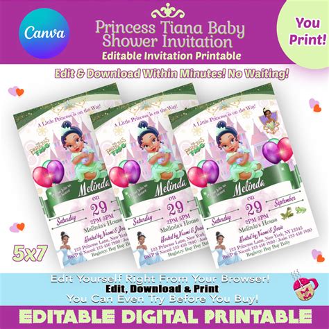 Editable Princess Tiana Baby Shower Invitation Princess And The Frog