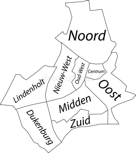 White Tagged Districts Map Of Nijmegen Netherlands Stock Vector