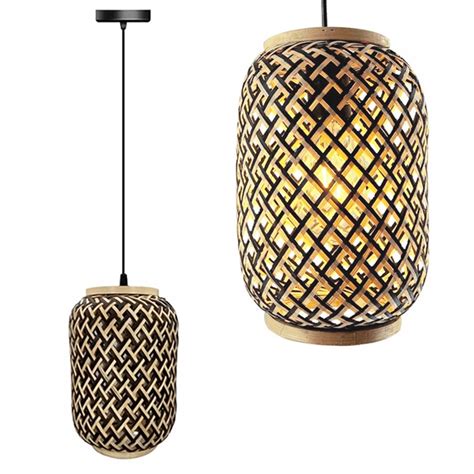 Lampa Sufitowa Wisz Ca Boho Bambusowa Pleciona Naturalna Czarna