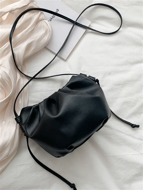 Minimalist Ruched Bag Black Pu Leather