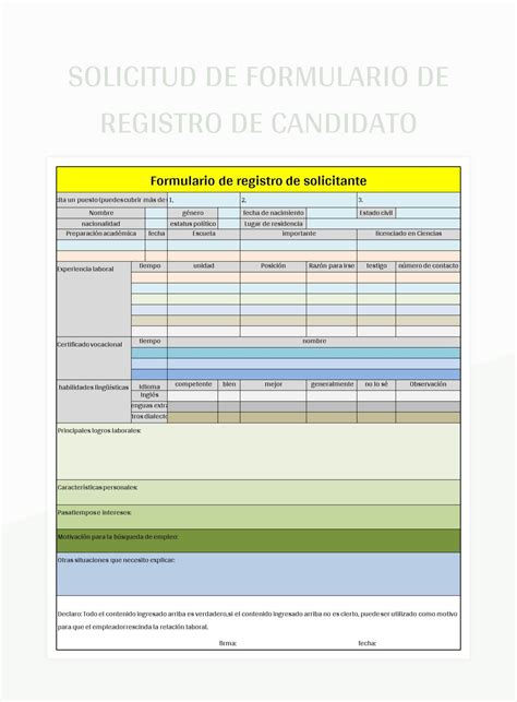 Plantilla De Excel Formulario De Registro De Solicitud Empresarial Y