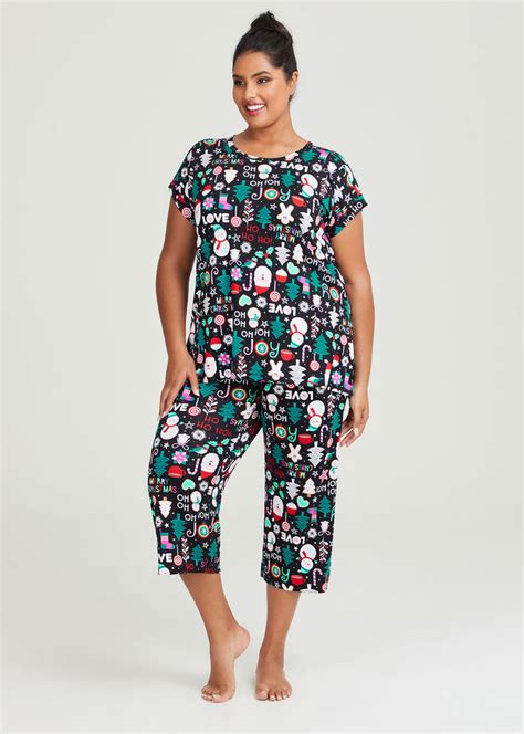 Shop Plus Size Bamboo X Mas Pyjama Top In Multi Taking Shape Au