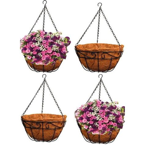 Mainstays 14 Inch Black Metal Hanging Basket Planter With Coco Liner