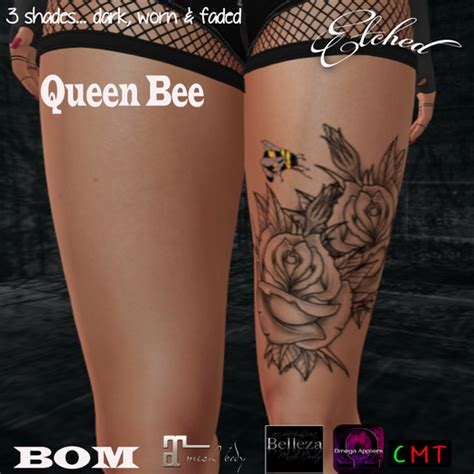 Second Life Marketplace Etched Queen Bee Thigh Tattoo Appliers Only