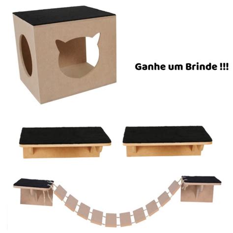 Kit Nicho Para Gatos Mds Cru Carpete Pe As Toca Casinha Ponte