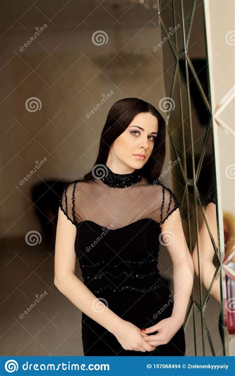 Portrait Of Beautiful Woman Black Dress Stock Photo Image Of Glamour