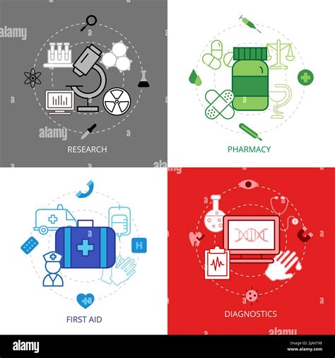 Medizinische Design Konzept Linien Symbole Mit Forschungs Erste Hilfe