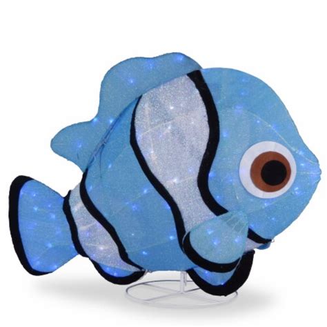 38 Tinsel Fabric Blue Fish With 120 Cool White Led Lights Ul Indoor