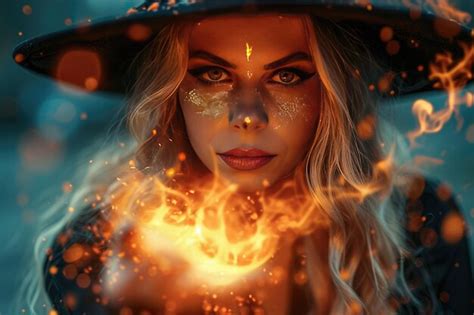 Powerful Dangerous Evil Witch Lady Doing Fire Ai Generative Premium