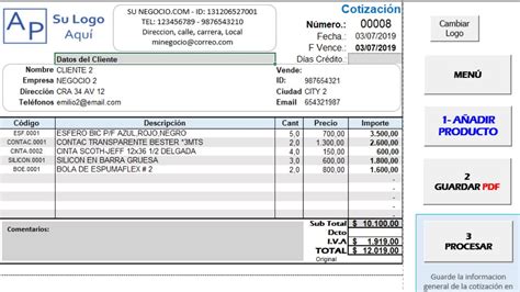 Formato de cotización en excel xls