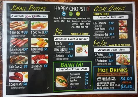 Menu At Happy Chopstix Vietnamese Cafe Hamilton Hill