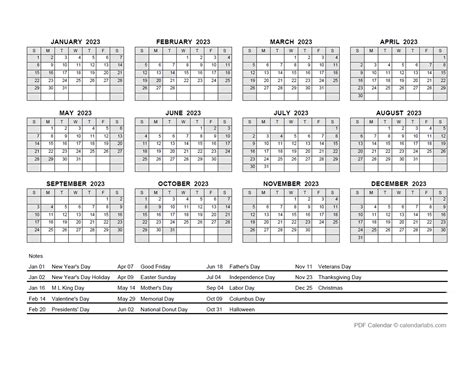 2023 PDF Yearly Calendar With Holidays - Free Printable Templates