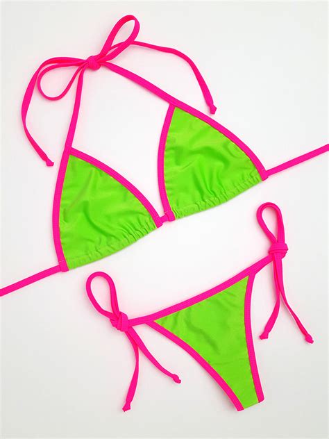 Neon Green With Pink Thong Bikini Hunni Bunni